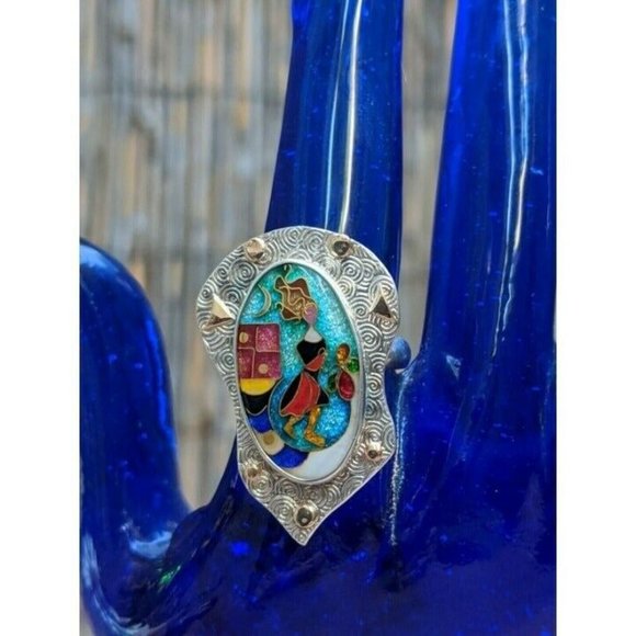 Alexa & Peter Smarsh Sterling Silver 14k Gold Cloisonne Enamel Ring Size 7 *Read - Picture 4 of 12